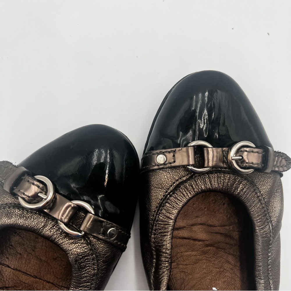 Attilio Giusti Leombruni Leather Ballet Metallic Flats Patent Black Toe Size 7.5 - Picture 6 of 10